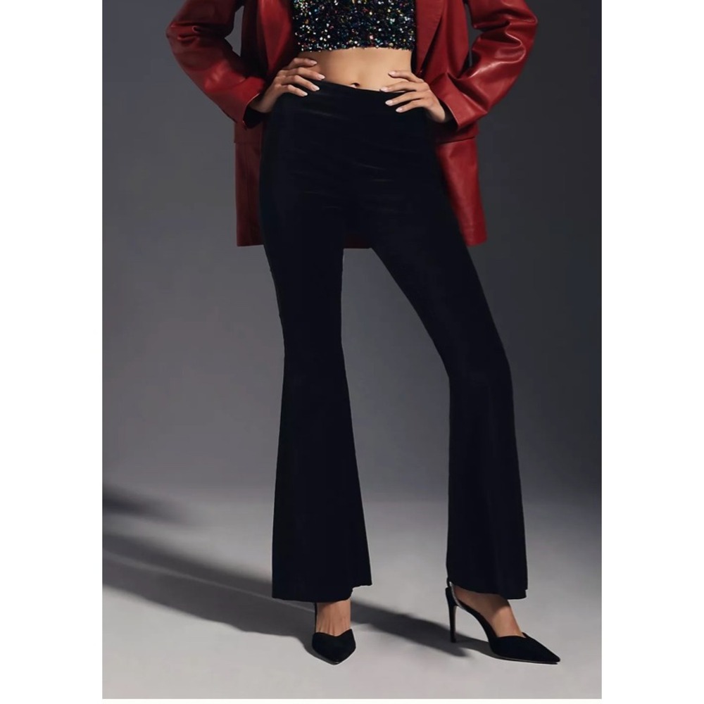 NWT Anthropologie Black Velvet Flare Pants Side Zip Petite 14P OB1567010